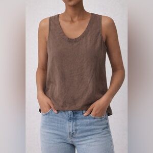 Brown Cotton Linen Sleeveless Tank Top
